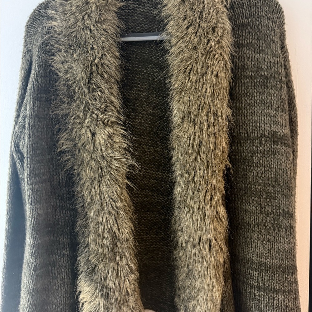 Cozy Brown Faux Fur Trimmed Sweater